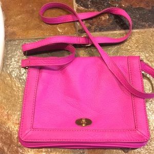 Hot pink leather Jcrew crossbody handbag